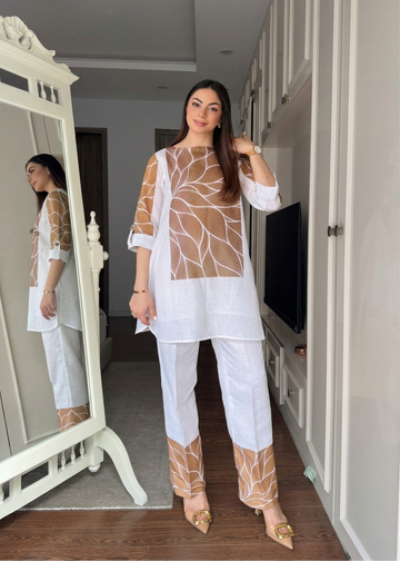 Premium Linen Co-Ord Set Women | Designer Printed Kurta Pant Set U65