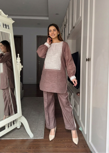 Premium Linen Co-Ord Set Women | Smart Casual Two Piece Outfit U64