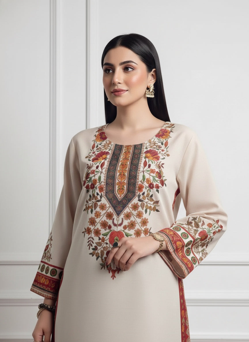 Rayon Printed Co-ord Set for Women | Floral Kurta & Ikat Palazzo Pant U34 ub