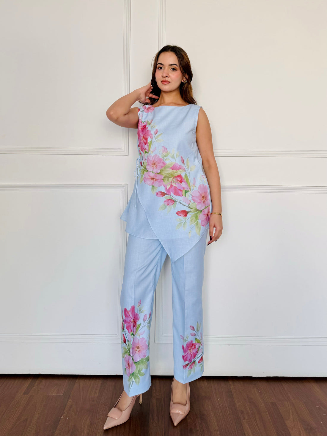 Sky Blossom Premium Linen Co-Ord Set U73