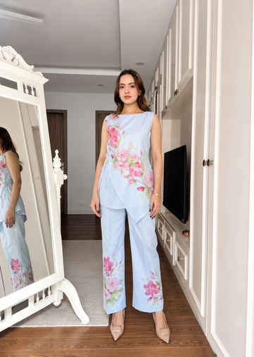 Sky Blossom Premium Linen Co-Ord Set U73