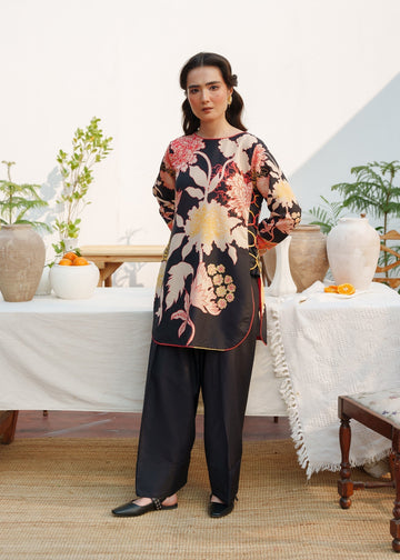 Trendy Black Floral Co-ord Set with Statement Prints U12