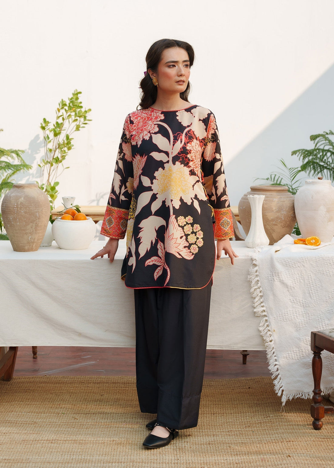 Trendy Black Floral Co-ord Set with Statement Prints U12