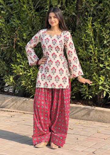 Women’s Rayon Floral Printed Co-Ord Set with Flared Top & Palazzo Pants U82