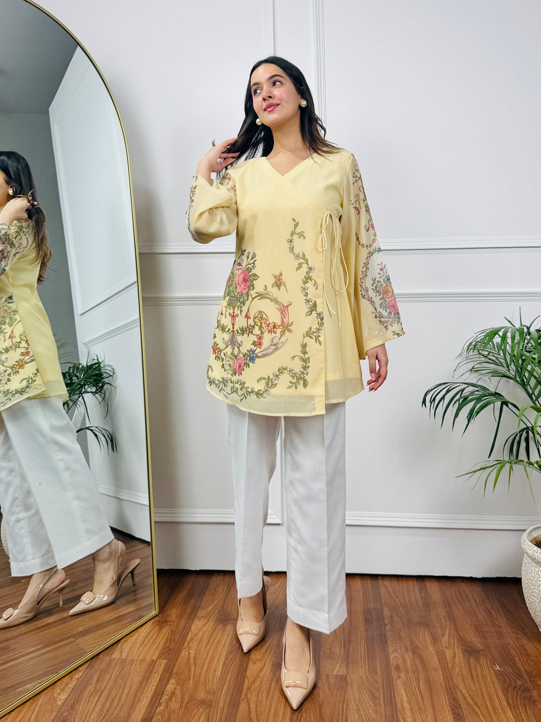 Women’s Yellow Georgette Co-ord Set with Floral Baroque Print U26