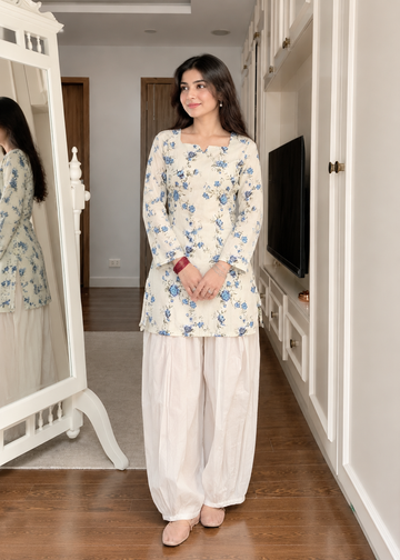 Women's Premium Cotton Floral Co-Ord Set with Relaxed Fit Bottom U81
